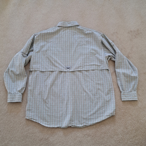 Columbia Sportswear PFG Shirt Men's Large White Tan Green Check Fishing Gear - Picture 3 of 14